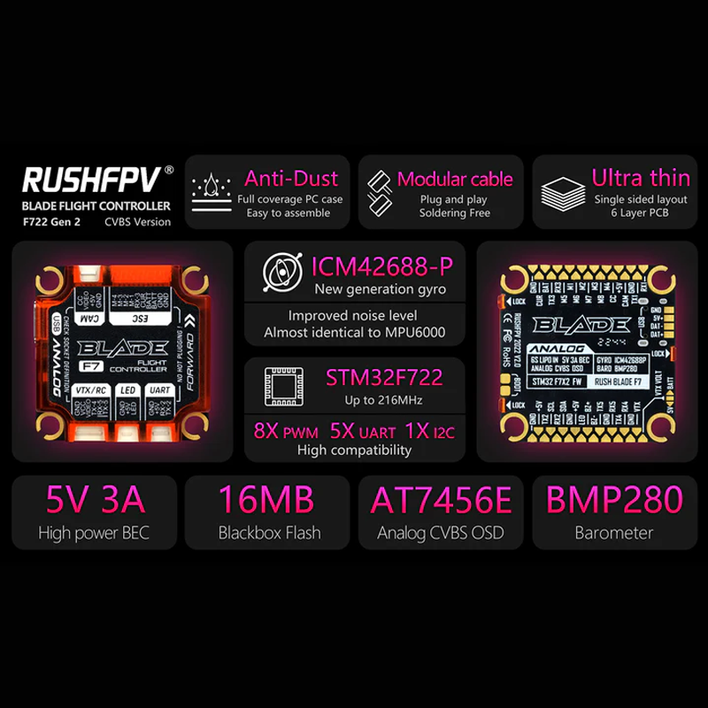RUSHFPV RUSH BLADE F722 Flight Controller For Analog V2 Version